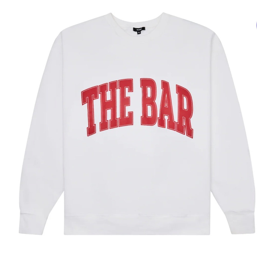 NWT The Bar Varsity Sweatshirt in Sold Out White/Cherry